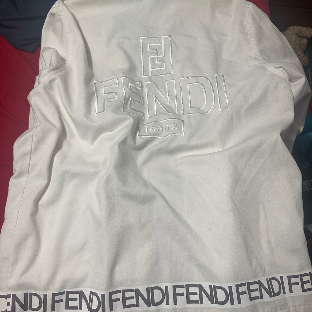 Fendi Cream White Jacket Bomber with Logo Accents